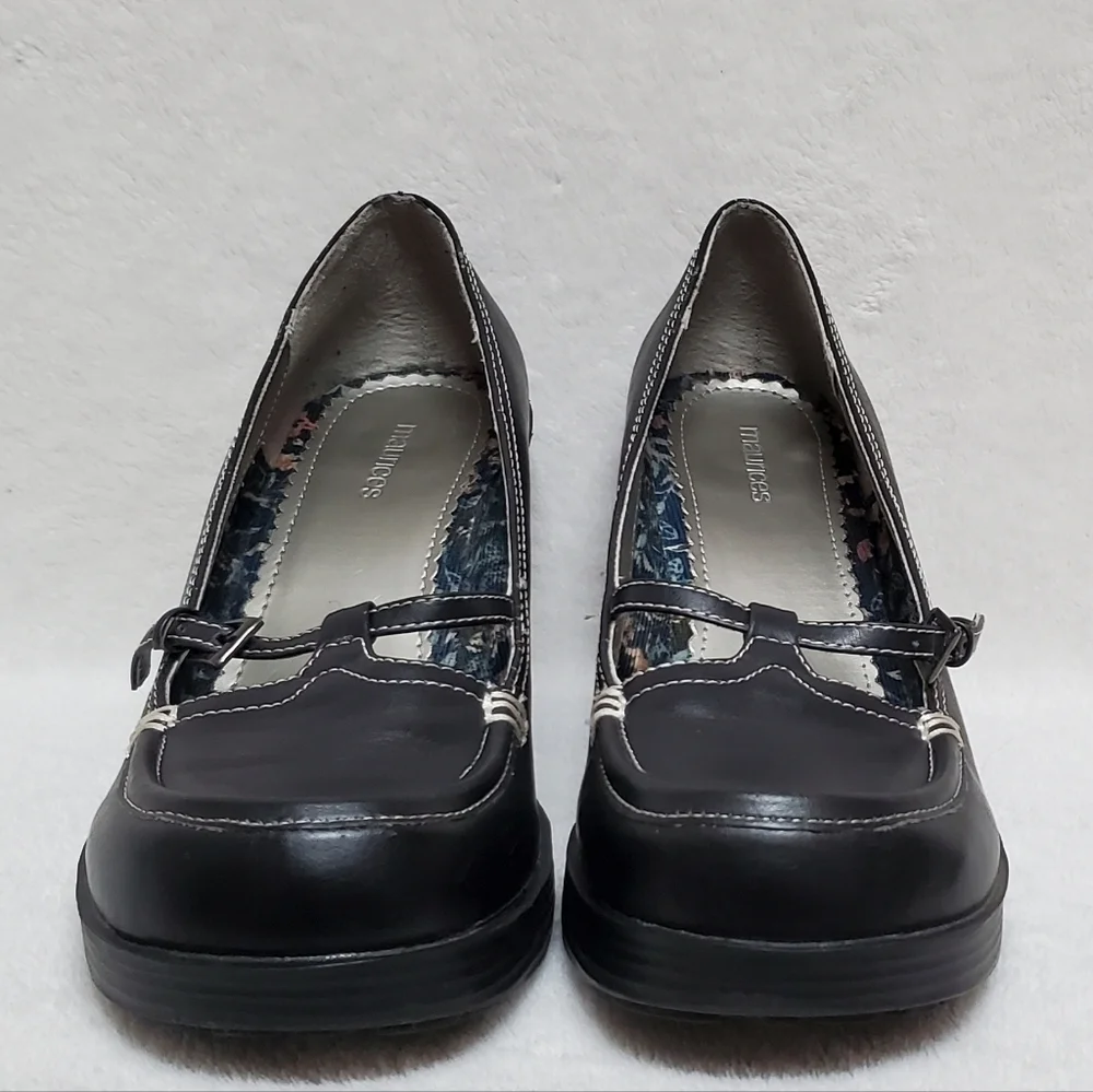VINTAGE 90s Maurices Black Vegan Leather Platform Chunky Heel Maryjane Shoes 10